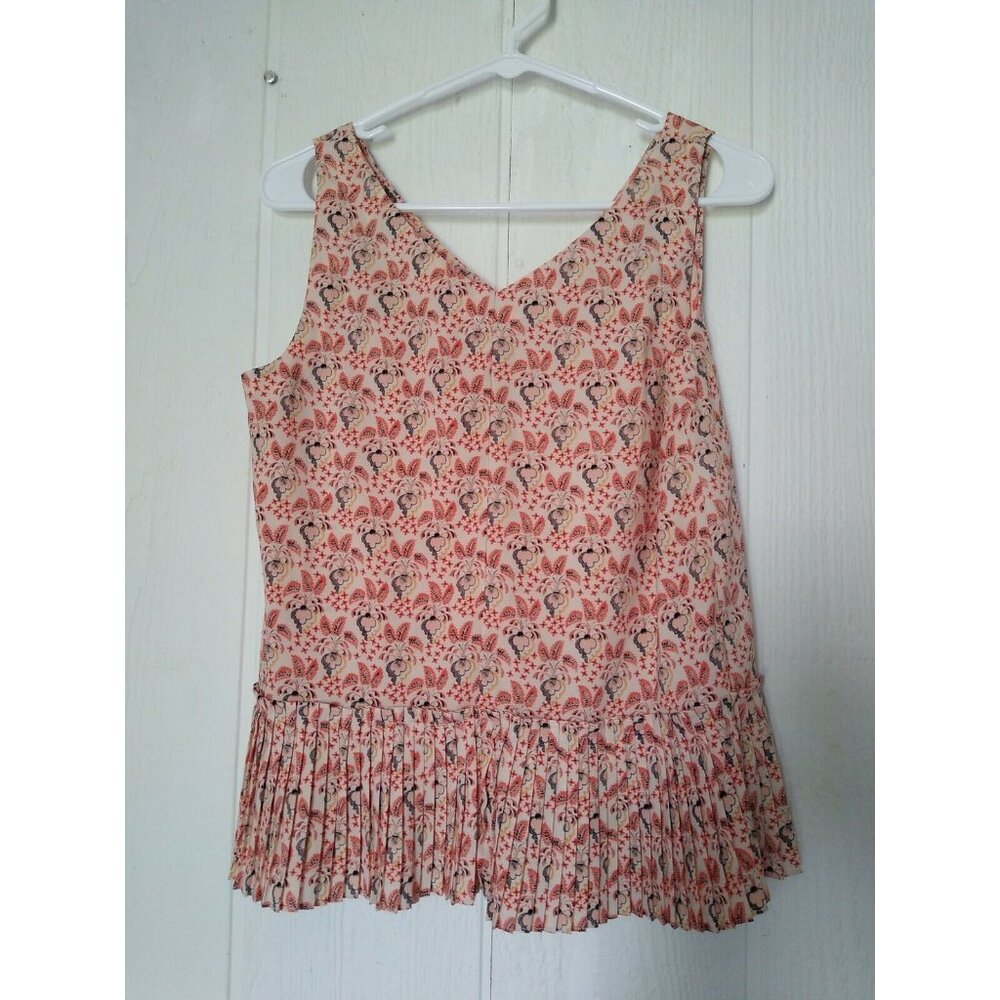 Catherine Malandrino Women's XS Accordion Pleat Floral Blouse Sleeveless Peplum - Picture 4 of 5